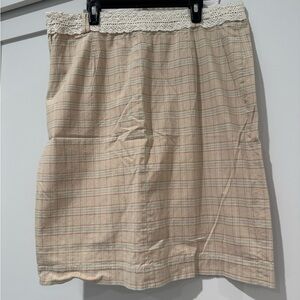 Cream Knee-Length Smocked Pencil Skirt